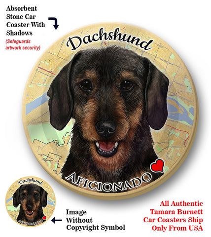 Dachshund Wirehair Black Absorbent Porcelain Dog Breed Car Coaster