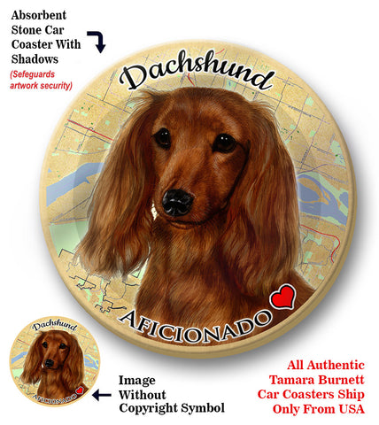 Dachshund Red Longhair Absorbent Porcelain Dog Breed Car Coaster