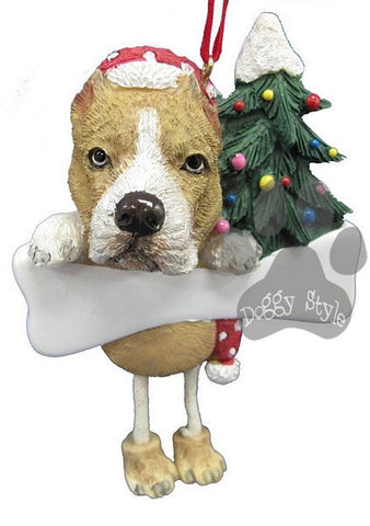 Dangling Leg Brindle Pit Bull Christmas Ornament