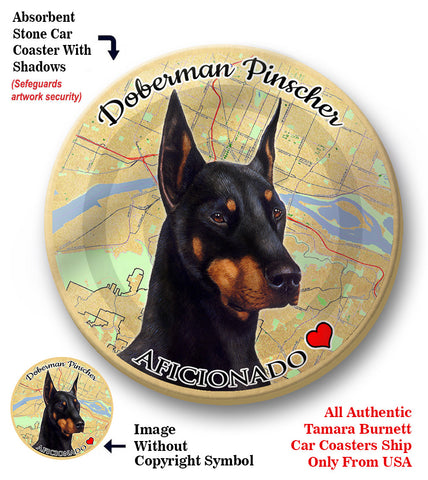 Doberman Black Absorbent Porcelain Dog Breed Car Coaster