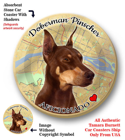 Doberman Red Absorbent Porcelain Dog Breed Car Coaster