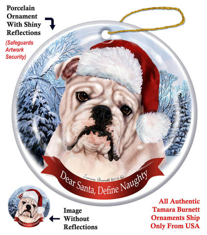 English Bulldog White Howliday Dog Christmas Ornament