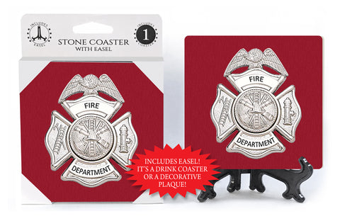 Fire Department Badge Stone Drink Coaster