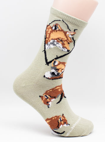 Fox Wildlife Novelty Socks Stone