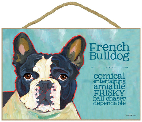 French Bulldog Black and White Ursula Dodge Wood Dog Sign