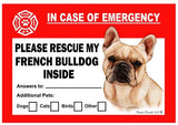 French Bulldog Dog Emergency Window Cling