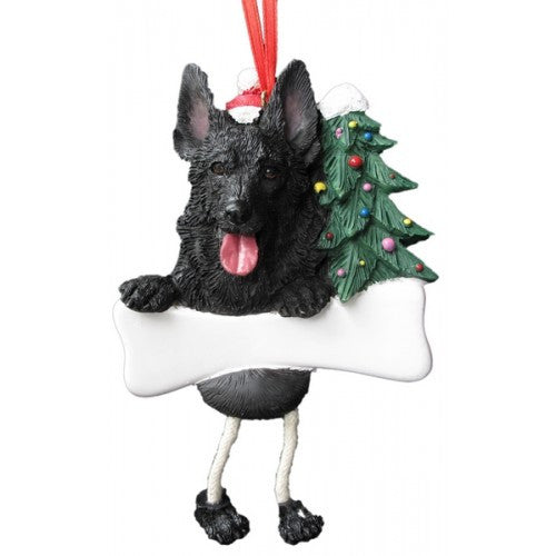 Dangling Leg German Shepherd Black Dog Christmas Ornament
