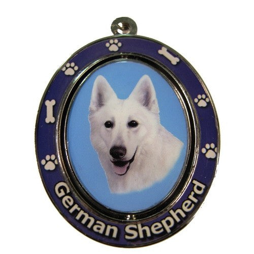 German Shepherd White Dog Spinning Keychain