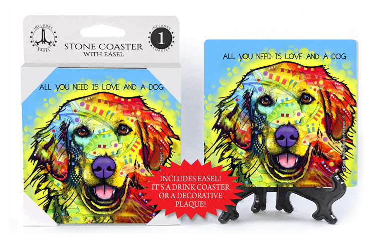 Golden Retriever All You Need Is Love And A Dog Dean Russo Drink Coaster