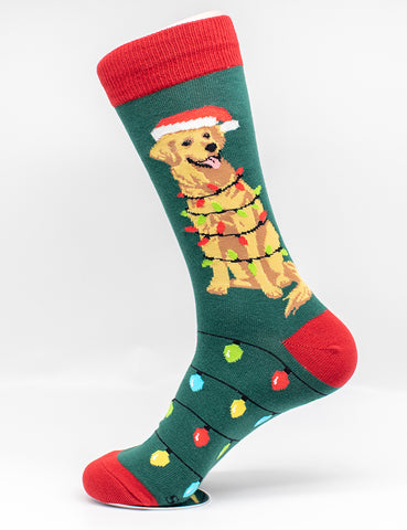 Golden Retriever Christmas Socks Green