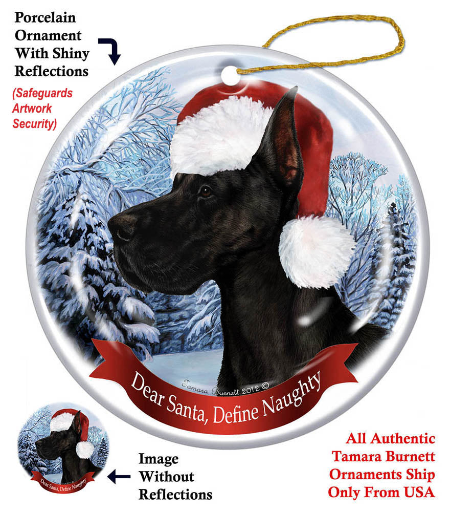 Great Dane Black Cropped Howliday Dog Christmas Ornament