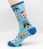 Corgi Christmas Socks Blue Women