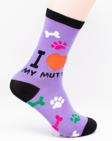 I Love My Mutt Socks Dog Breed Foozy Novelty Socks