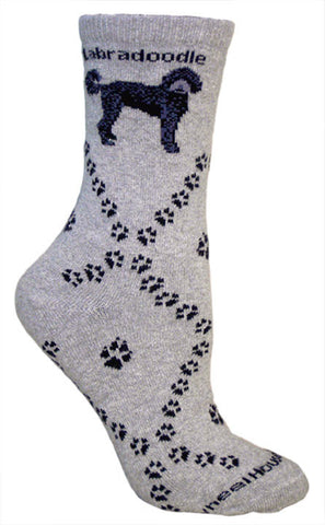 Labradoodle Dog Breed Novelty Socks Gray