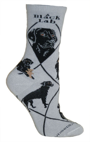 Labrador Black Dog Breed Novelty Socks Gray