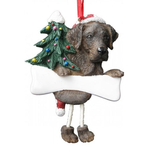 Dangling Leg Chocolate Labrador Christmas Ornament