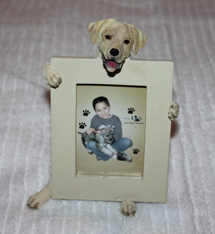 Labrador Yellow Dog Holding Picture Frame