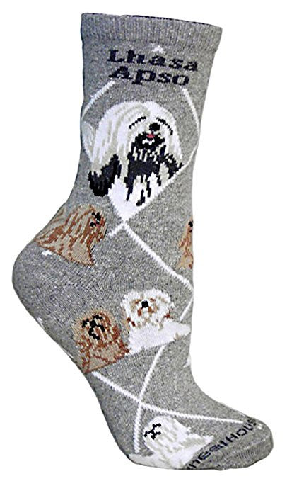 Lhasa Apso Dog Breed Novelty Socks Gray