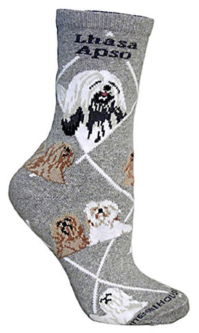 Lhasa Apso Dog Breed Novelty Socks Gray