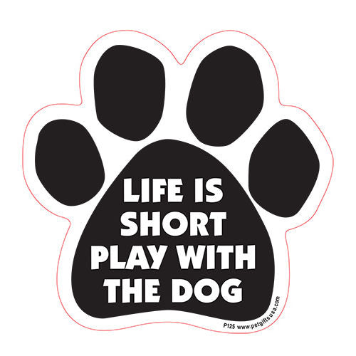Show the world how much you love your pets with this paw shaped magnet. Magnetic back allows you the freedom to easily reposition without damage or mess.  Easy on - Easy off. Perfect for cars, trucks, RV's refrigerators, lockers or any metal surface. UV Coated to resist fading due to sun exposure Approx 5" x 5" Packaged by persons with disabilities Made in the USA