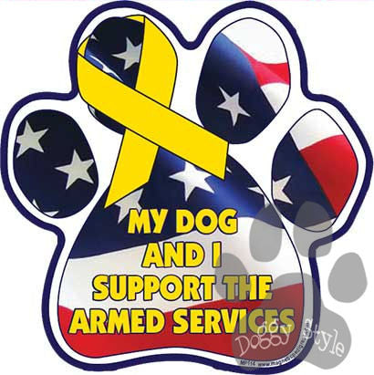 My Dog and I Supprt the Armed Services Paw Magnet