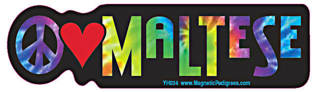 Peace Love Maltese Yippie Hippie Dog Car Sticker
