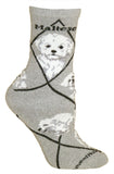 Maltese Puppy Cut Dog Breed Novelty Socks Gray