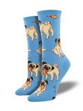 Pug Pizza Man's Best Friend Dog Socks Blue Women's