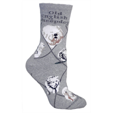 Old English Sheepdog Dog Breed Novelty Socks Gray