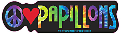 Peace Love Papillon Yippie Hippie Dog Car Sticker