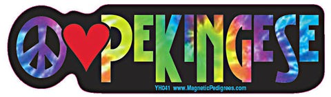 Peace Love Pekingese Yippie Hippie Dog Car Sticker