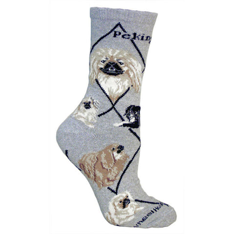 Pekingese Dog Breed Novelty Socks Gray