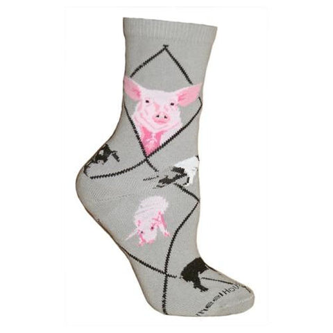 Pigs Farm Animal Novelty Socks Gray