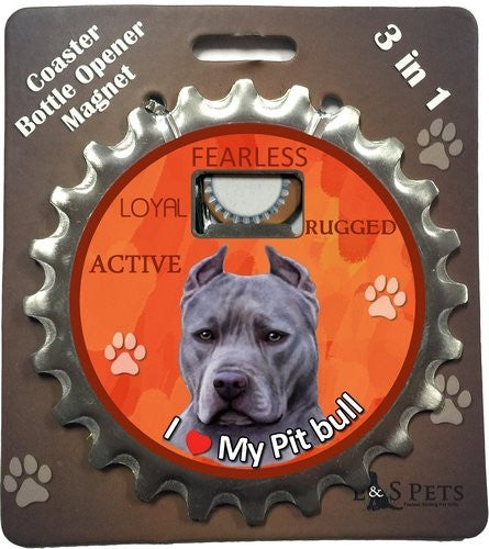 Pit Bull Terrier Blue Dog Bottle Ninja Stainless Steel Opener Magnet
