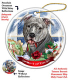 Pit Bull Terrier Blue Uncropped Howliday Dog Christmas Ornament