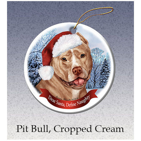 Pit Bull Terrier Cream Cropped Howliday Dog Christmas Ornament