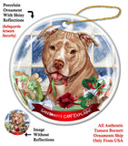 Pit Bull Terrier Cream Uncropped Howliday Dog Christmas Ornament