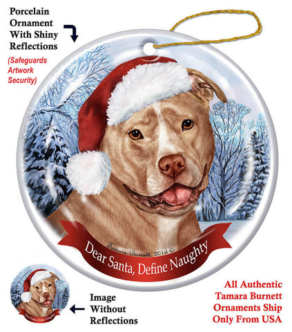 Pit Bull Terrier Cream Uncropped Howliday Dog Christmas Ornament