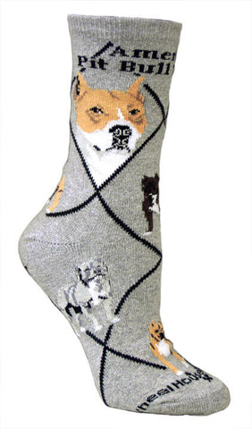 Pit Bull Terrier Dog Breed Novelty Socks Gray