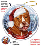 Pit Bull Terrier Orange Cropped Howliday Dog Christmas Ornament