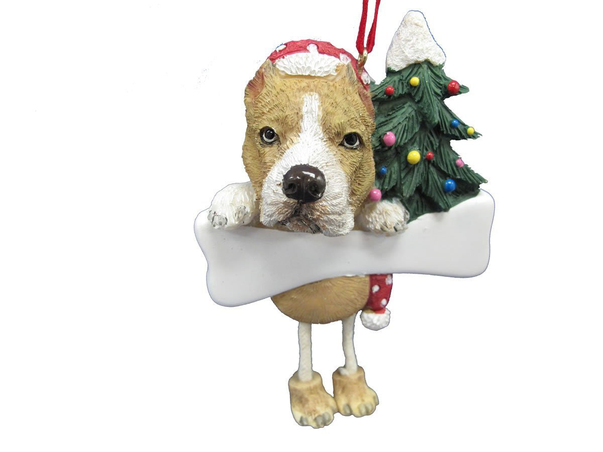 Dangling Leg Pit Bull Terrier Tan and White Christmas Ornament