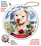 Pit Bull Terrier White Cropped Howliday Dog Christmas Ornament