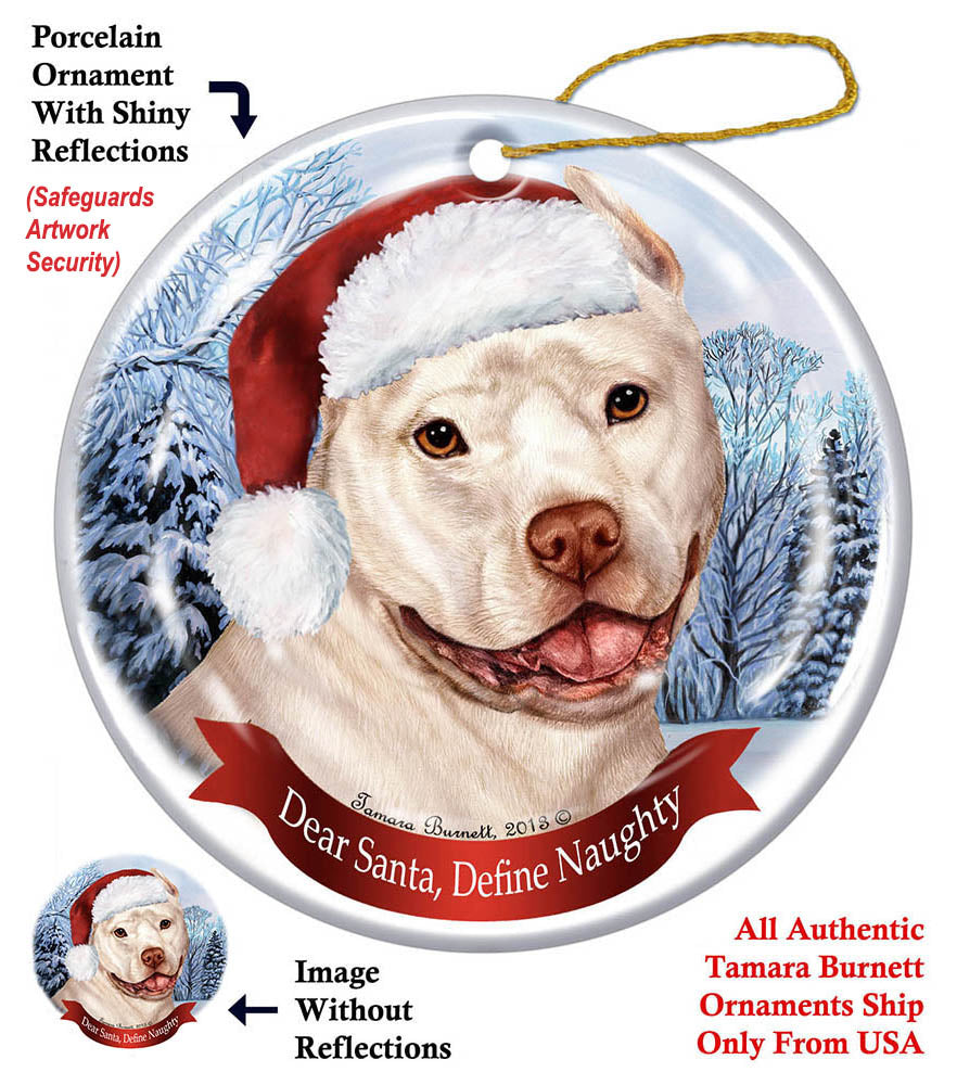 Pit Bull Terrier White Cropped Howliday Dog Christmas Ornament