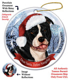 Pit Bull Black and White Uncropped Howliday Dog Christmas Ornament