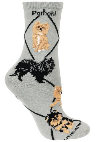 Pomchi Dog Breed Novelty Socks Gray