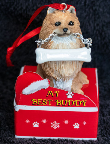 Pomeranian Statue Best Buddy Christmas Ornament