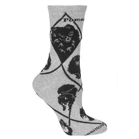 Pomeranian Black Dog Breed Novelty Socks Gray