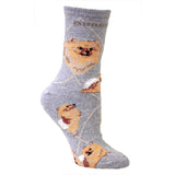 Pomeranian Dog Breed Novelty Socks Gray
