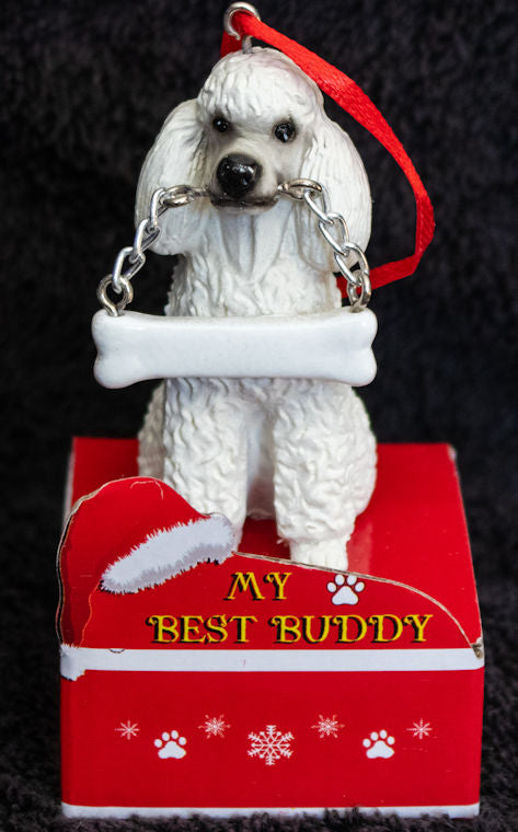 Poodle White Statue Best Buddy Christmas Ornament