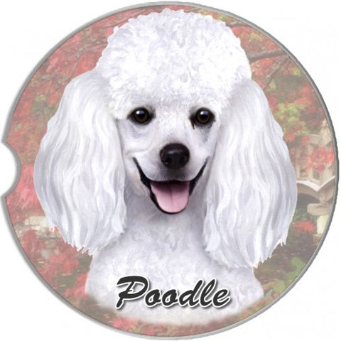Poodle White Sandstone Absorbent Dog Breed Car Coaster